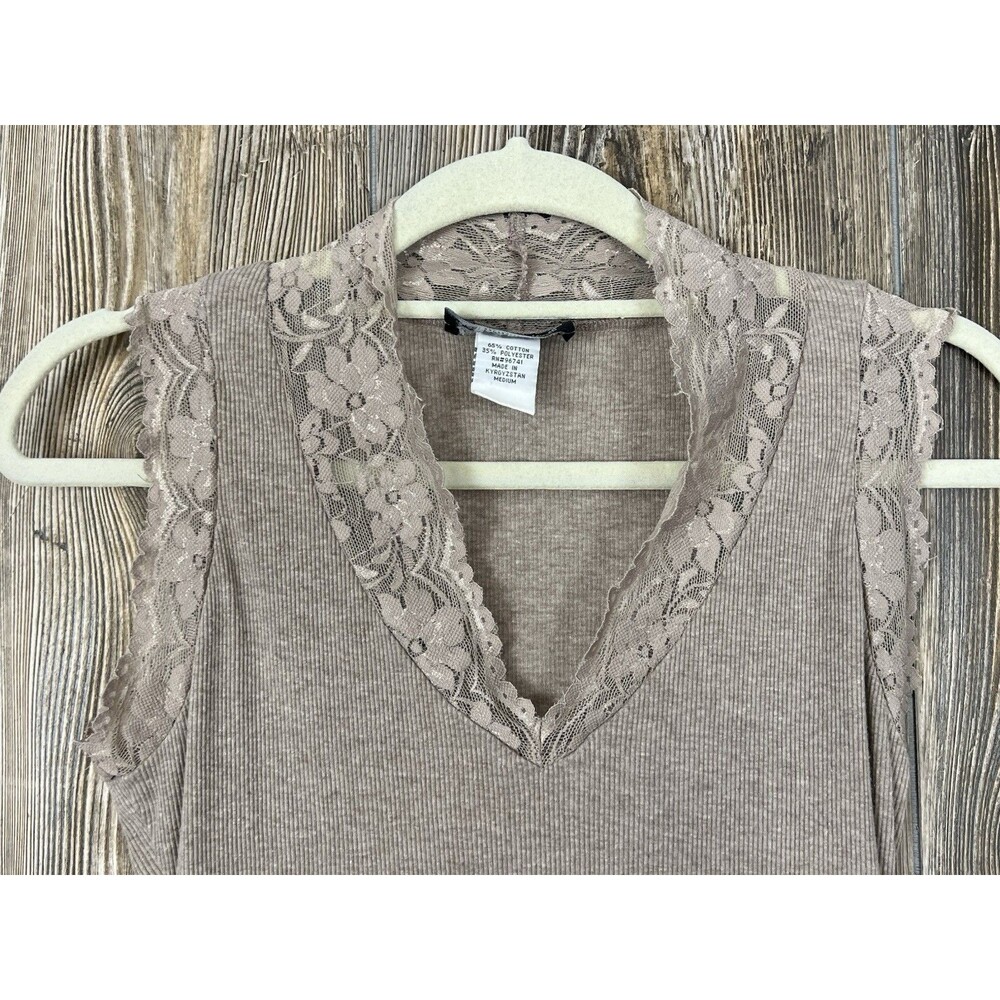 Vtg Y2K Self Esteem Beige Tank Top MED Lace Trim Bella Swan Elena Gilbert‎ - Picture 2 of 11